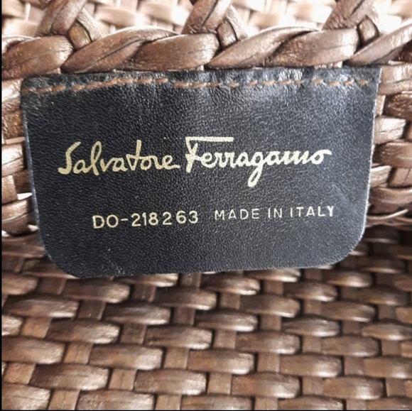 SALVATORE FERRAGAMO Gancini Bronze Woven Leather Top Handle Tote Shoulder Bag - Picture 9 of 10